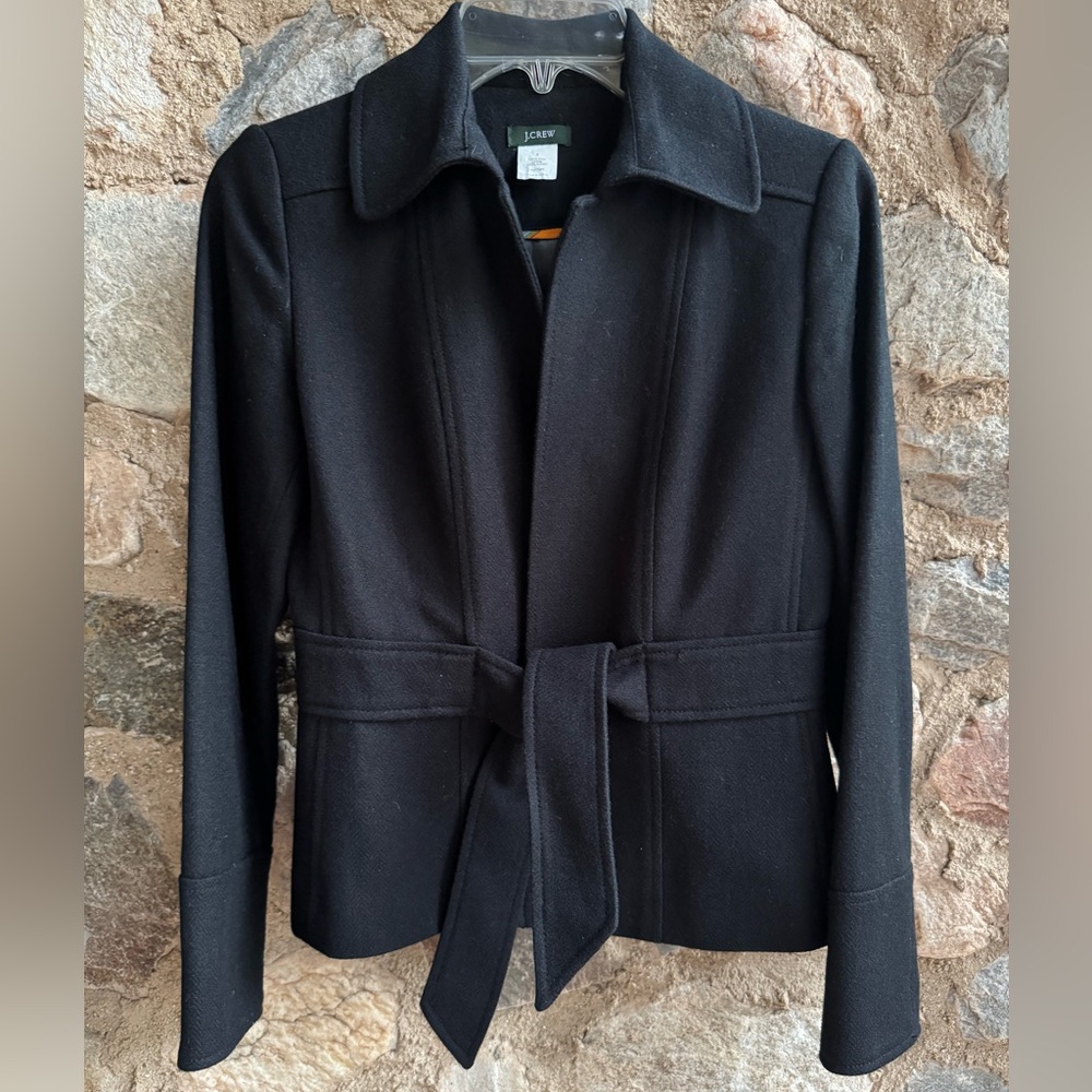 J. Crew Robert Noble Scottish Wool Belted Blazer Black Women’s Size 2 - Picture 2 of 12